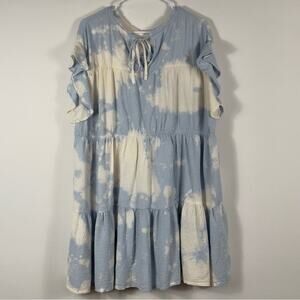 Current Air Anthropologie Blue White Tie Dye Ruffle Tiered Mini Dress Size S